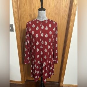 LOFT Women’s Red Paisley Long Sleeve Drop Waist Dress Size S